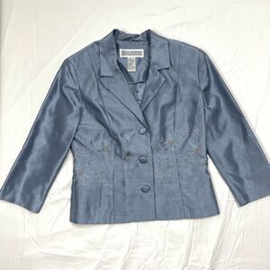 Jessica Howard Blue Embroidered Beaded Floral Blazer 6 Y2K Light Academia 90s